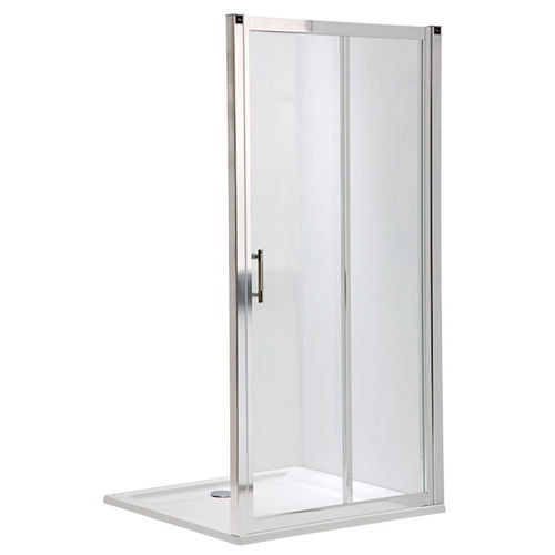 Двери раздвижные 100 см, закаленное стекло, серебряный блеск				